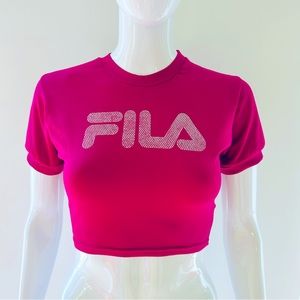 Fila maroon purple red cropped short sleeve crew neck top. Size S.
